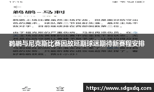 鹈鹕与尼克斯比赛因故延期球迷期待新赛程安排